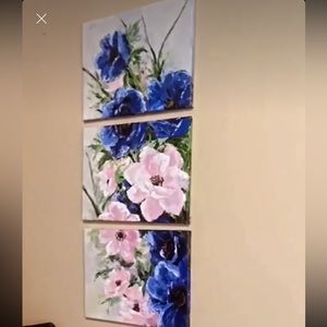 Triptych art. Acrílic on canvas. Painted flowers